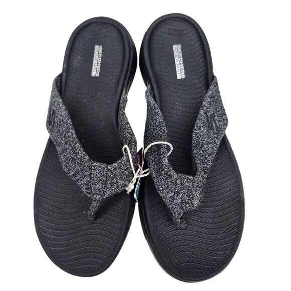 Skechers Go Walk Flip Flops Womens 10 Black Gray Slip-on Machine Washable Casual - Picture 5 of 13